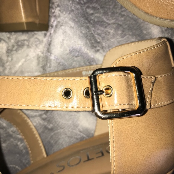 TOETOS Cross Strap Open Toes Mid Chunky Heels Nude - Picture 5 of 8